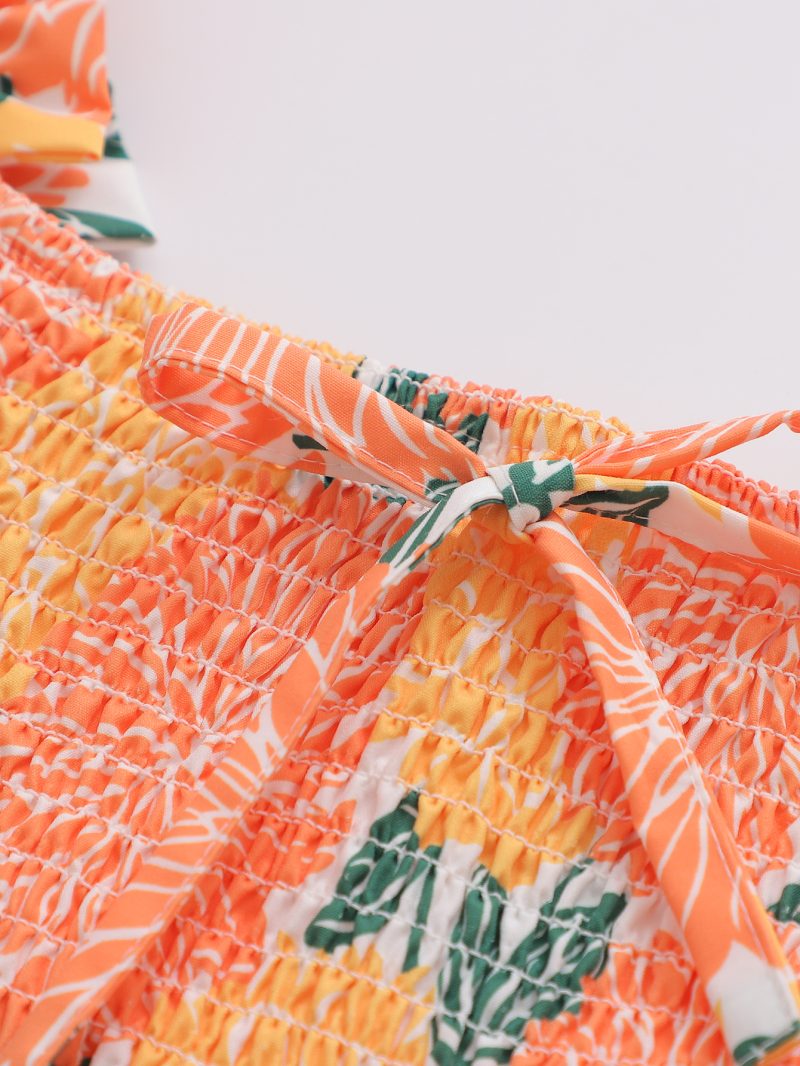 Summer Printed Lace-Up Smocked Waist Dress - Image 2