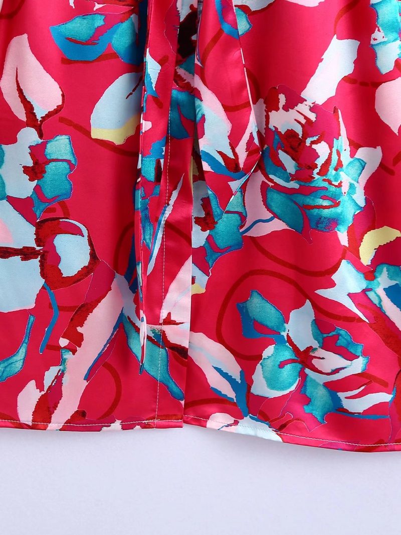 Summer Floral Printed Mid-Length Shirt Dress Women - Image 4