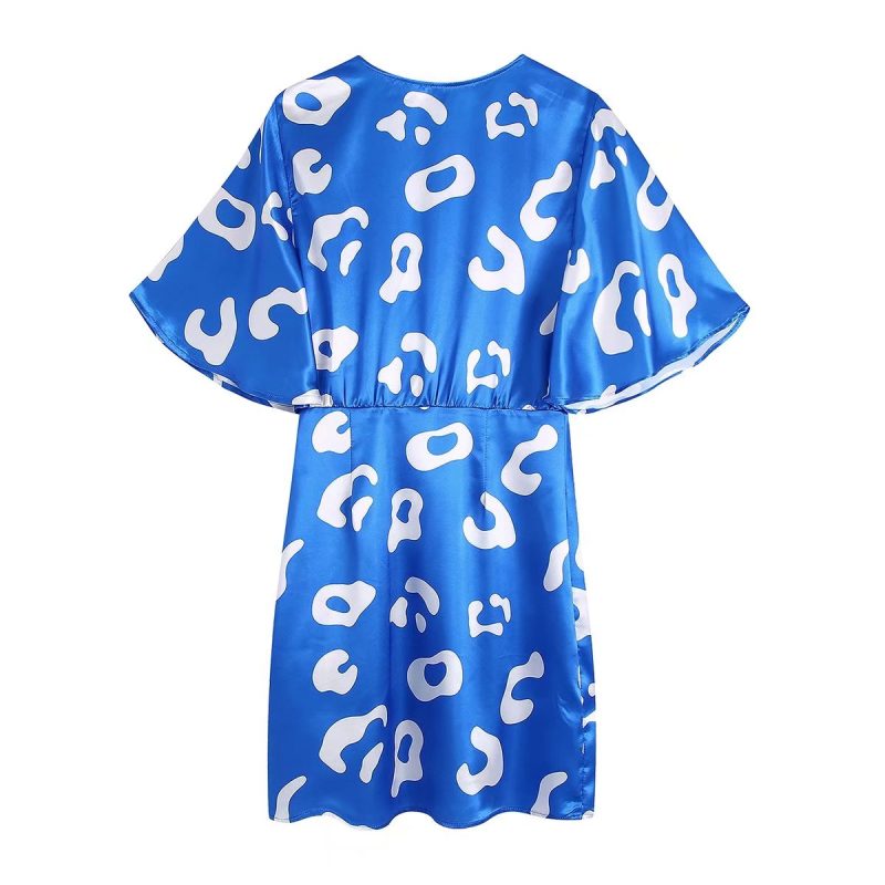 French Retro Lace-Up Printed Slim Short Dress - Image 3