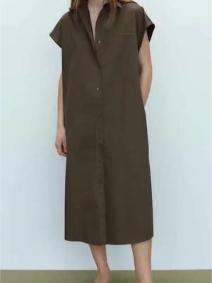 Summer Collared Short Sleeve Pocket Shirt Dress
