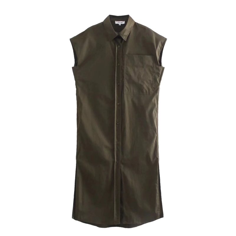 Summer Collared Short Sleeve Pocket Shirt Dress - Image 3