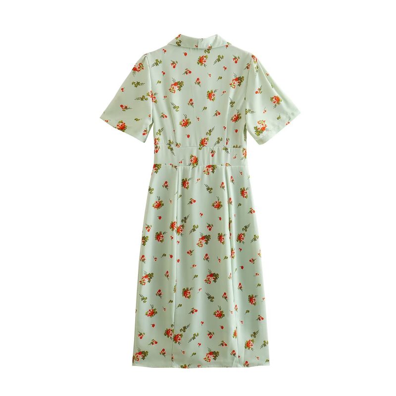 Elegant Pastoral Print Collared Midi Dress Women - Image 2