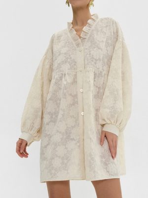 Women's French Style Jacquard Shirt Dress Loose