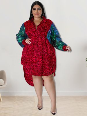 Curvy Leopard Print Long Sleeve T-Shirt Women