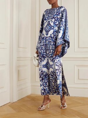 Porcelain Print Off-Shoulder Loose Summer Dress