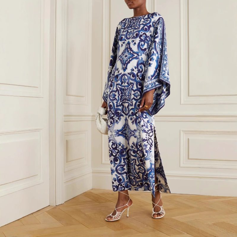 Porcelain Print Off-Shoulder Loose Summer Dress