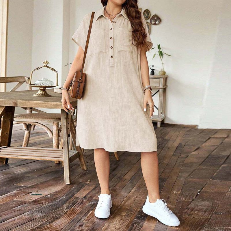 Loose Fit Turn Down Collar Shirt Dress - Image 2