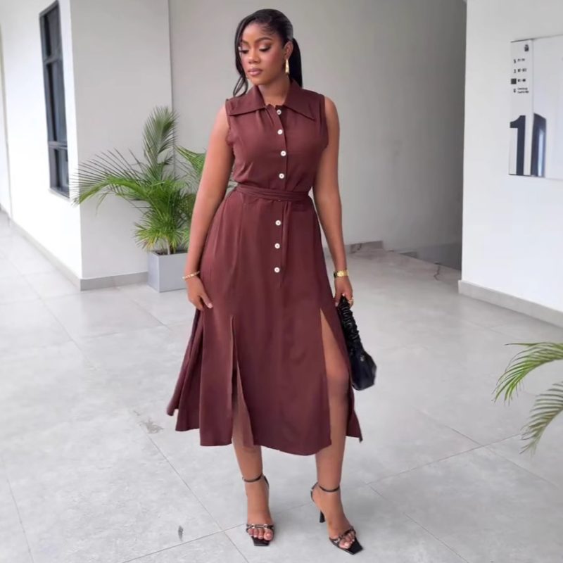Sleeveless Collared Button Dress for Summer Women - Image 3