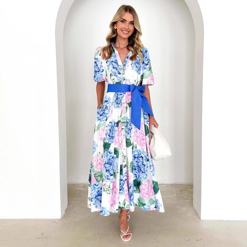 Bohemian Print Belted Spring Summer Dress