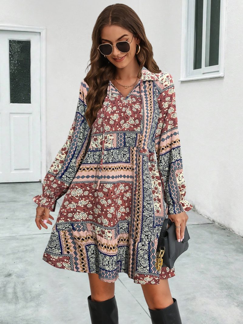 Trendy V-Neck Floral Print Long Dress - Image 2