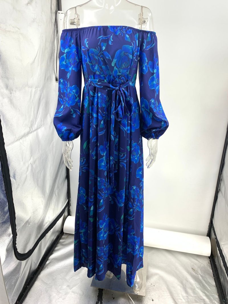 Off-Shoulder Printed Large Swing Maxi Dress - Image 4