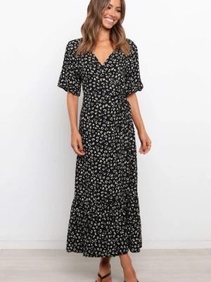 Elegant V-Neck Pleated Print Dress for Spring