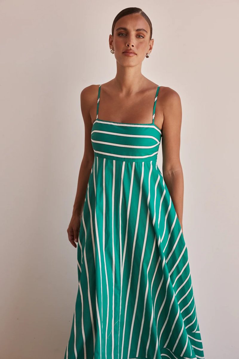Striped Backless Swing Dress with Spaghetti Straps - Image 2