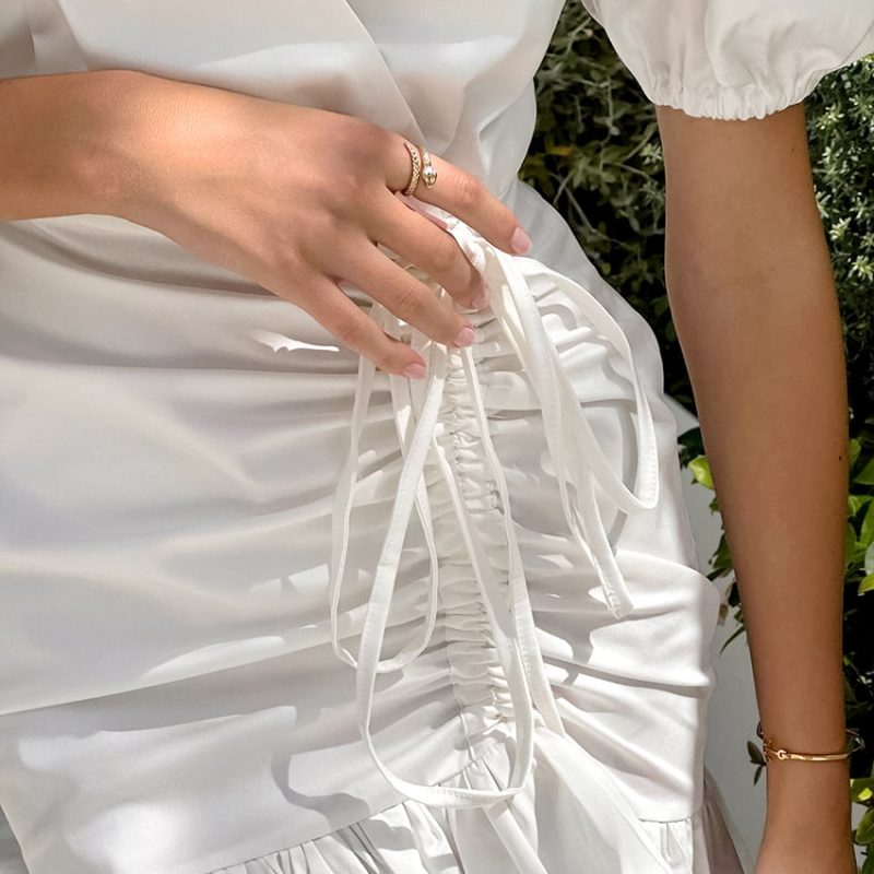 French V Neck Puff Sleeve White Dress - Image 4