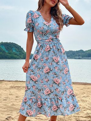 Slimming Blue Summer Seaside Holiday Dress