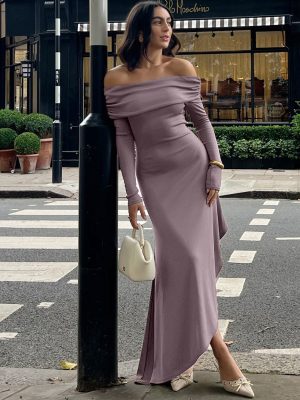Autumn Winter Off-Shoulder Asymmetric Slim Dress