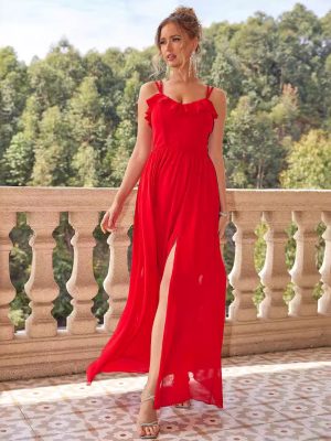 Solid Color Sleeveless Evening Maxi Dress