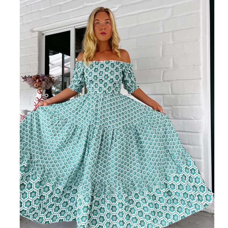 Printed Puff Sleeve Large Swing Dress Women