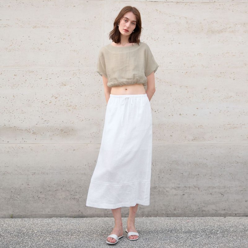 French Ramie Cropped Waist-Tight Summer Top - Image 4