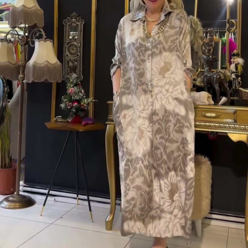 Long Sleeve Summer Printed Shirt Dress Women - Image 4