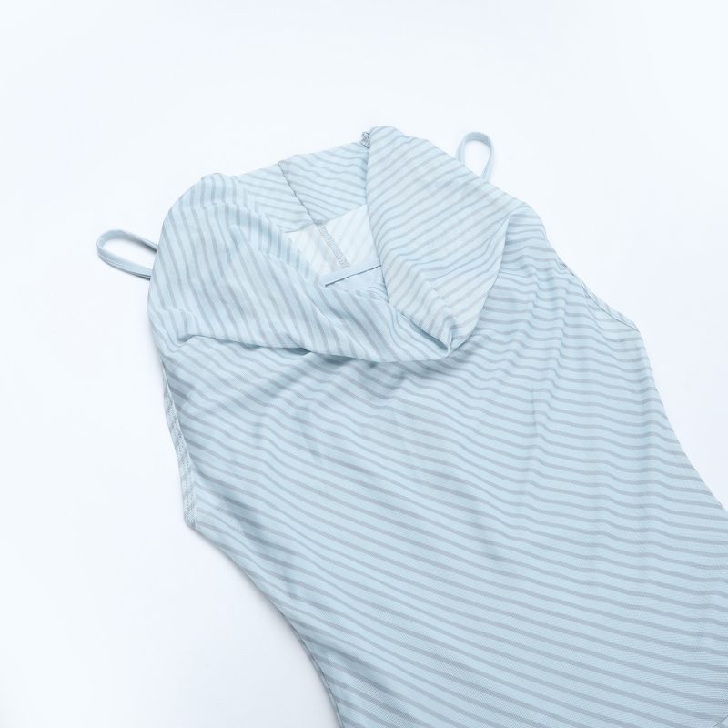 French Retro Striped Halter Dress with Waist Tie - Image 4