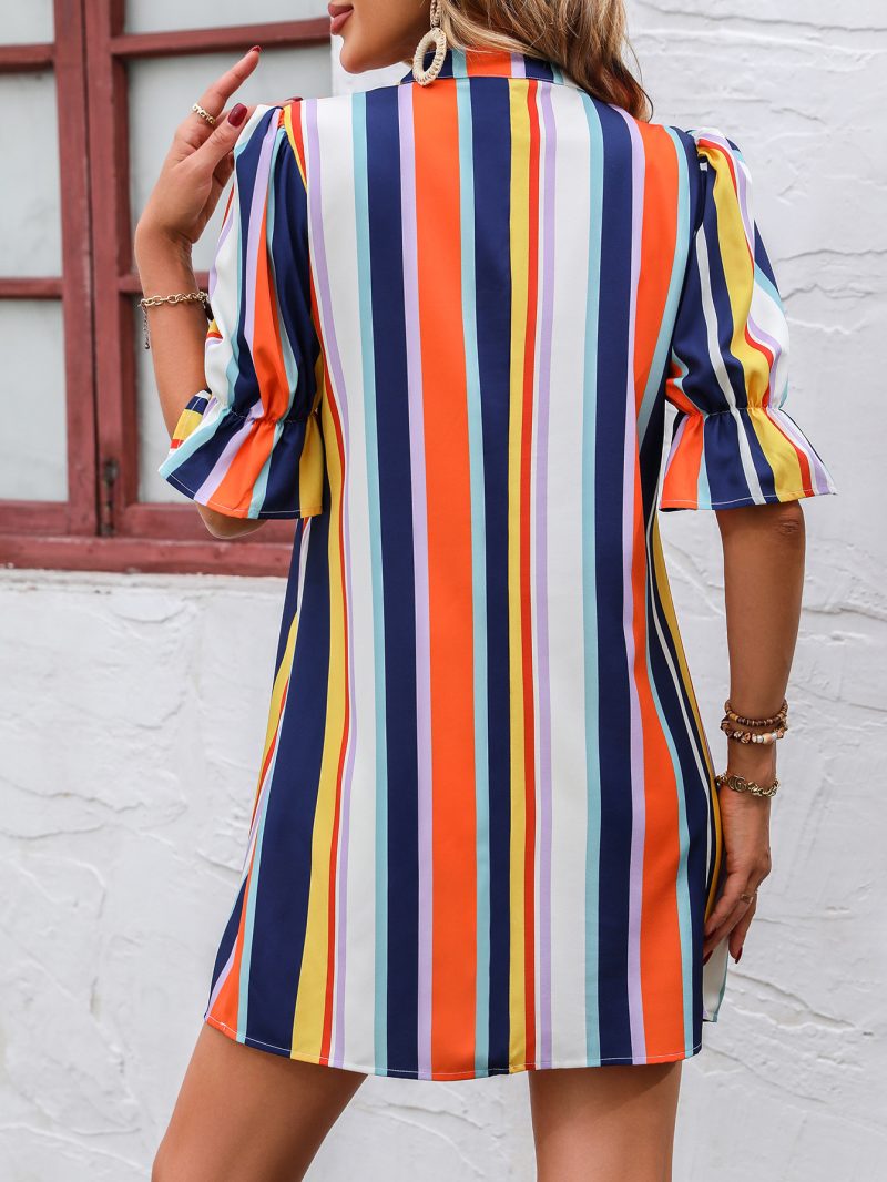 Casual Rainbow Stripe Beach Shirt Dress Women - Image 4