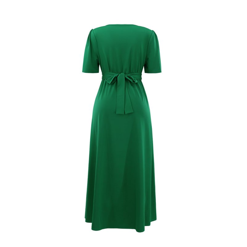 Elegant Slim Fit Green Tether Sleeve Dress - Image 2