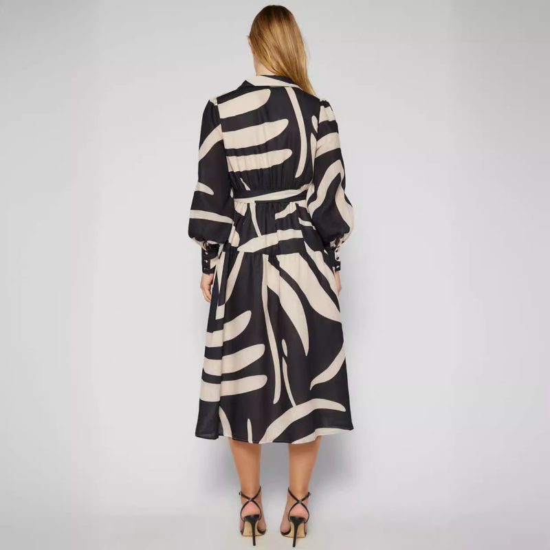 Vacation Style Printed Long Sleeve Midi Dress - Image 2