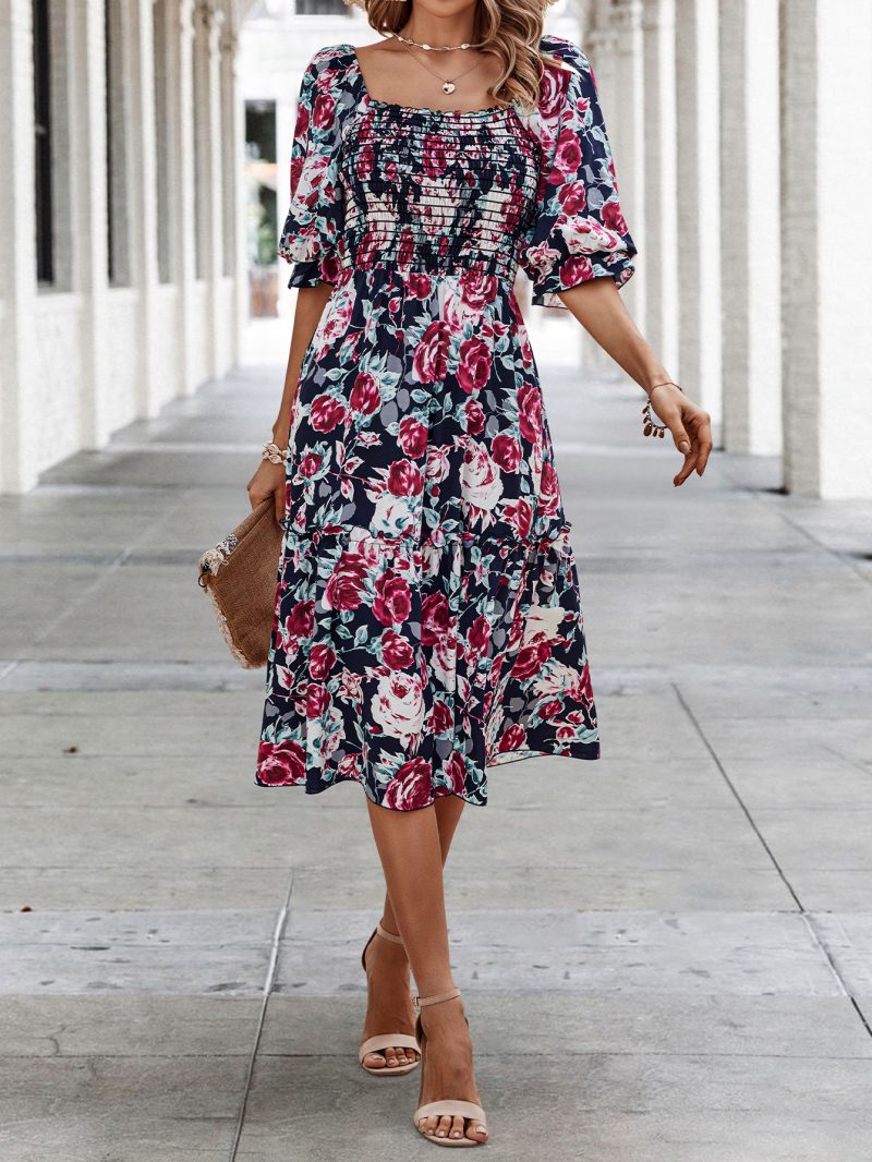 Casual Printed Short Sleeve Summer Dress - Image 4
