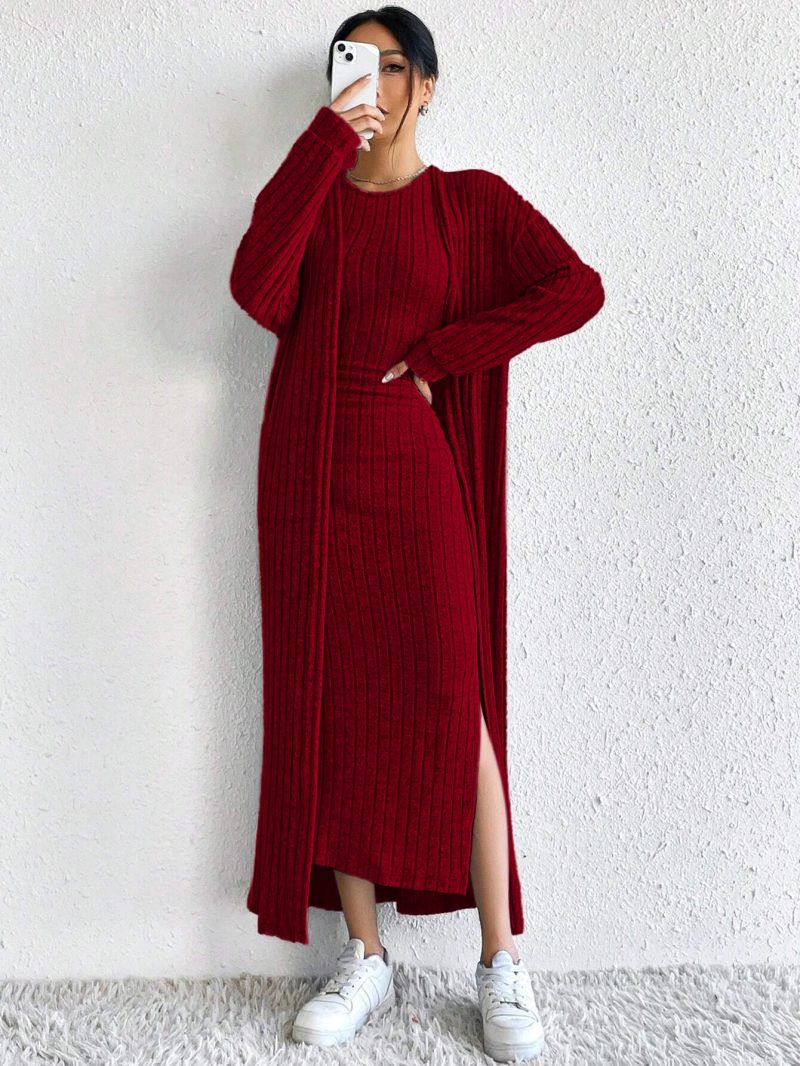Simple Wind Two-Piece Autumn Winter Dress Coat - Image 3