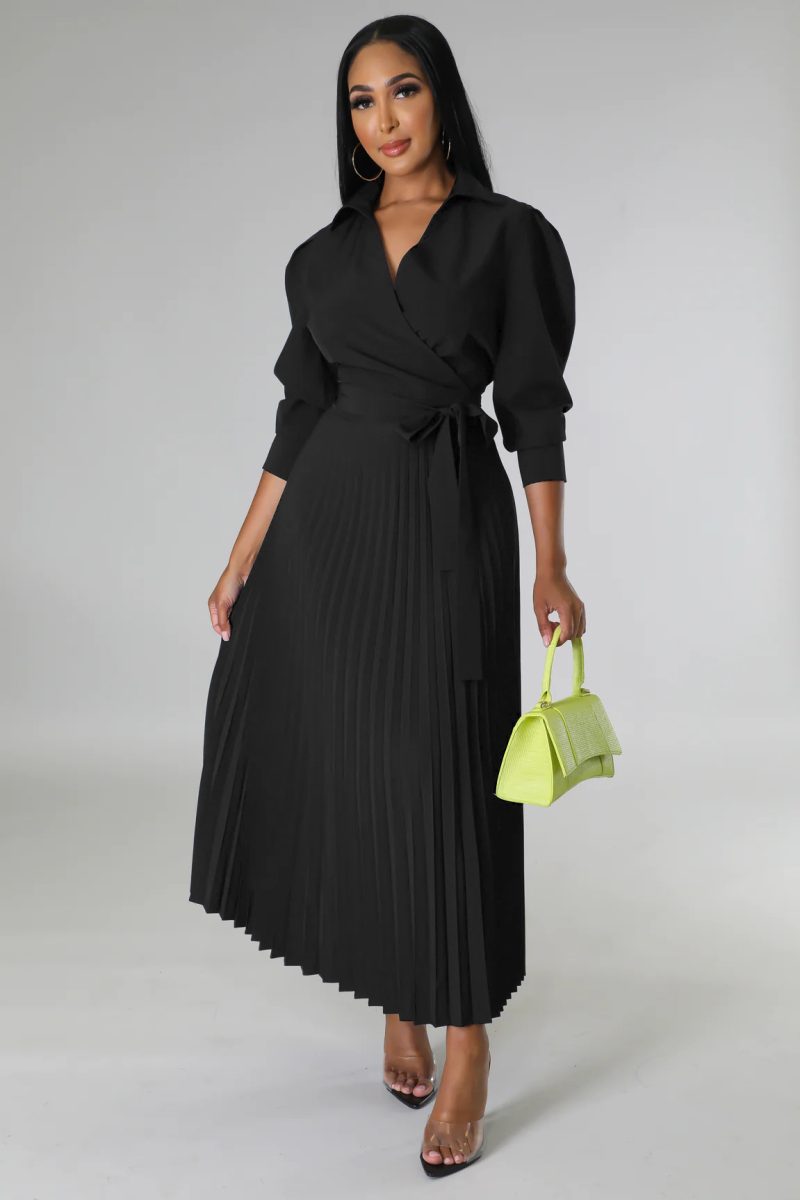 Women’s Casual Pleated Polo Dress Long Sleeve - Image 2