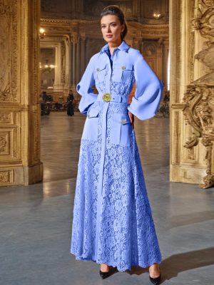 Fall Lace Maxi Dress with Button Front