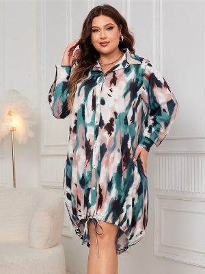Women’s Long Sleeve Hem Closed Shirt Dress