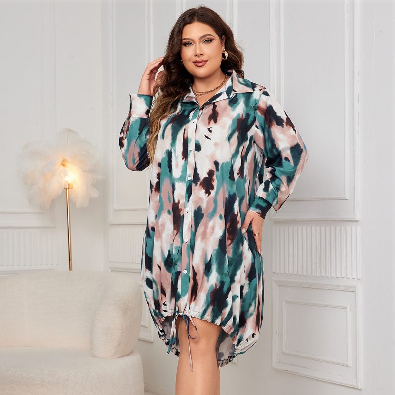 Women’s Long Sleeve Hem Closed Shirt Dress