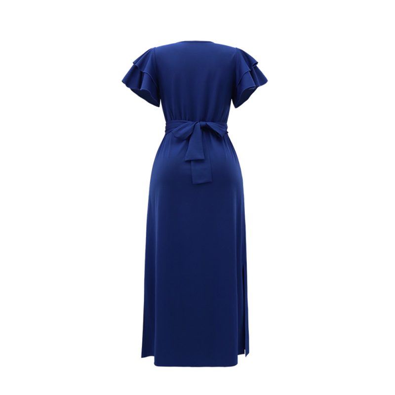 Graceful Solid Color Slim Dress with Slits - Image 2