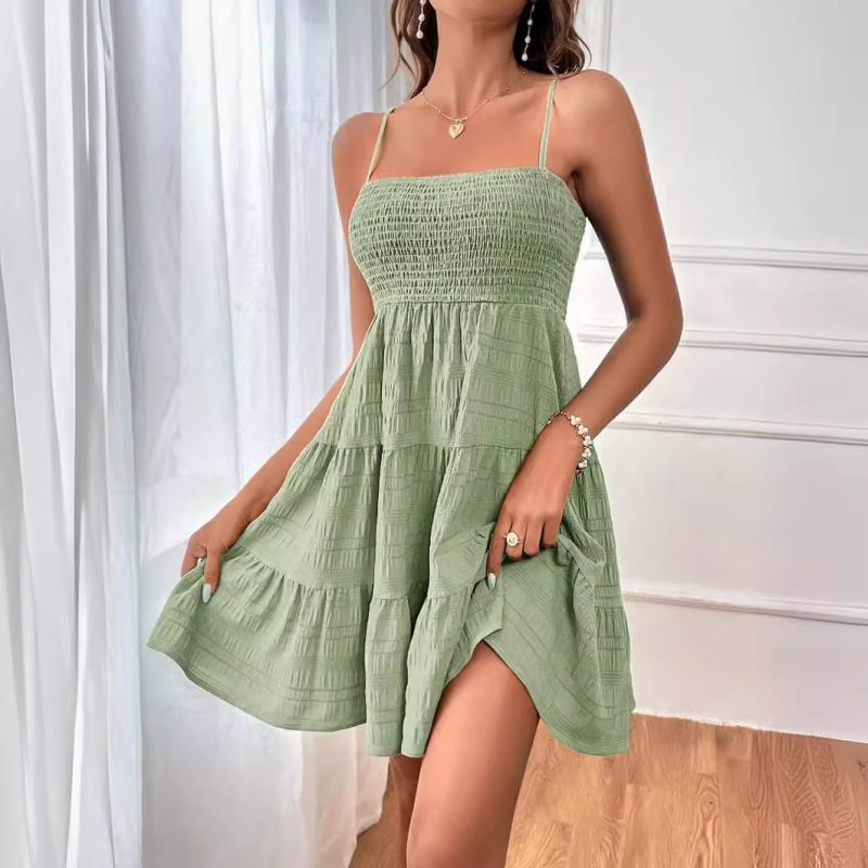 Summer Off-Shoulder Solid Texture Cami Dress