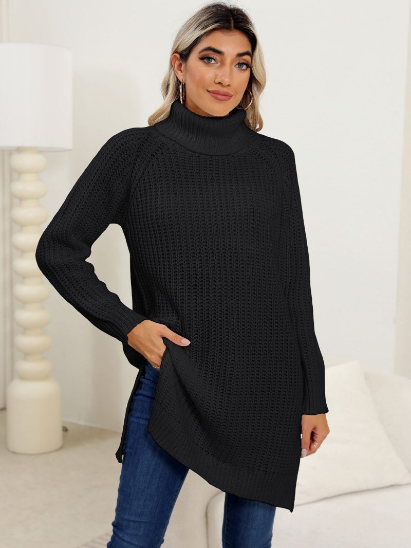 Cozy Thick Knit Turtleneck Split Dress - Image 2