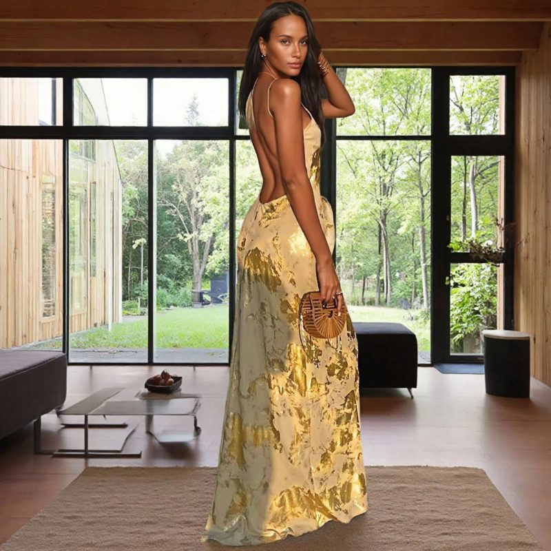 Summer Backless Bronzing Sling Dress for Women - Image 2
