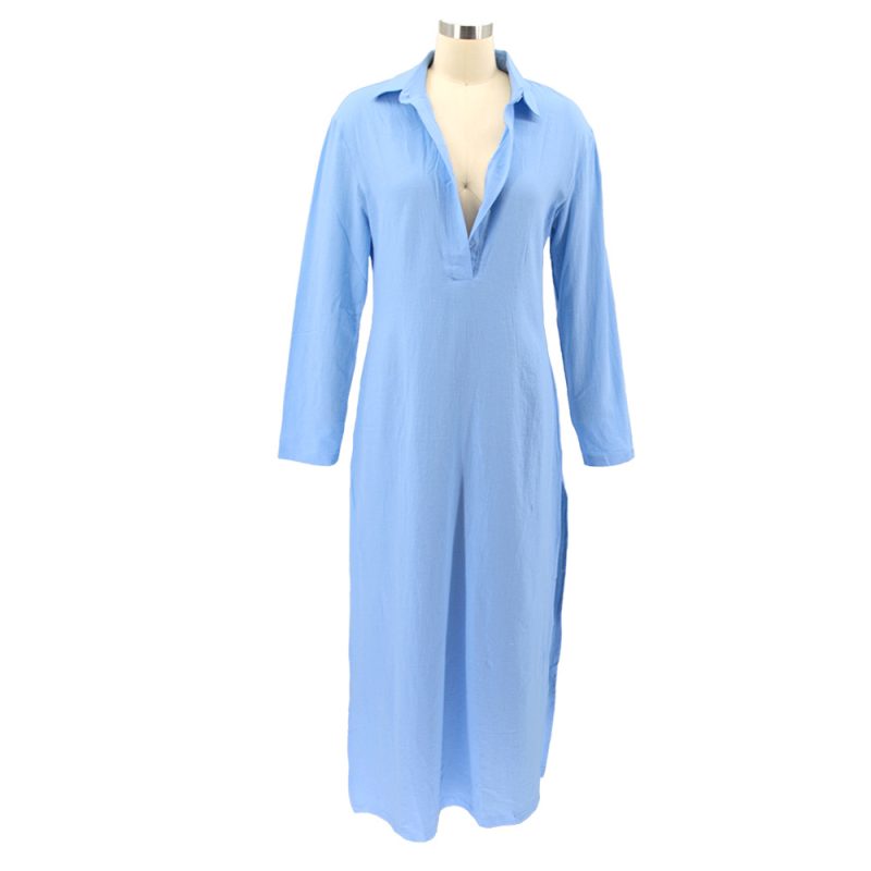French Style Square Collar Cotton Linen Dress - Image 4