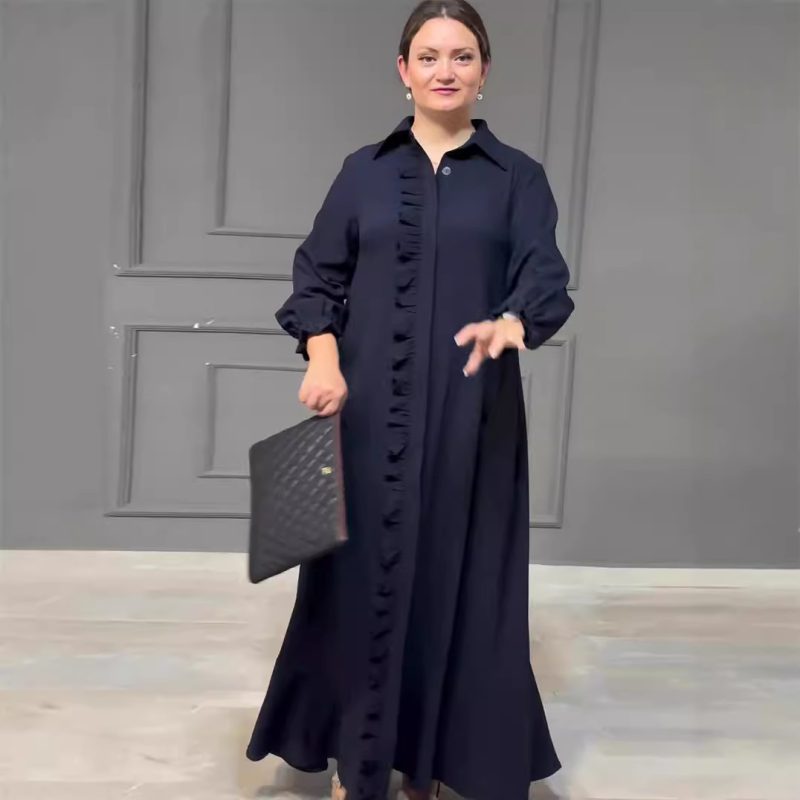 Elegant High Waist Long Sleeve Robe Dress - Image 2