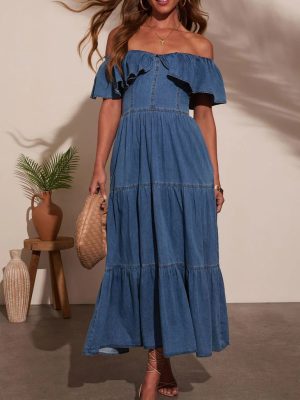 Stylish Ruffled Swing Loose Denim Dress Women