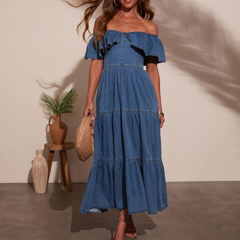 Stylish Ruffled Swing Loose Denim Dress Women