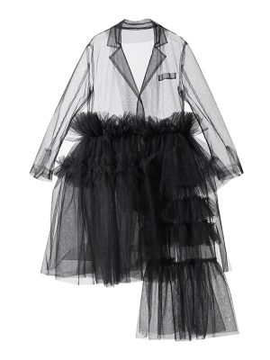 Statement Irregular Stitching Dress with Sheer Tulle