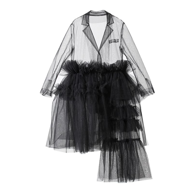 Statement Irregular Stitching Dress with Sheer Tulle