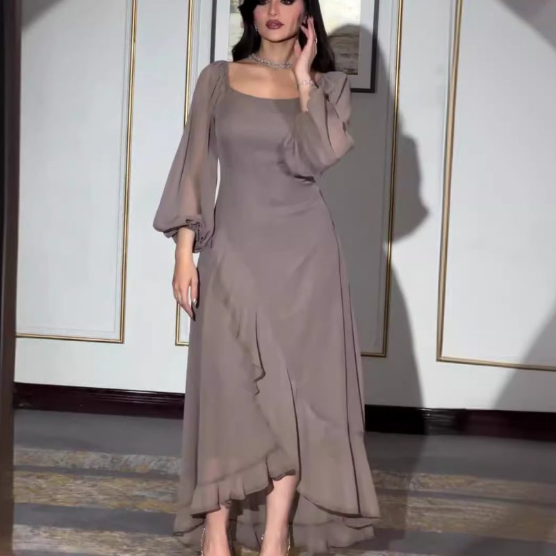 Asymmetric Slim Fit U-Collar Summer Dress - Image 2