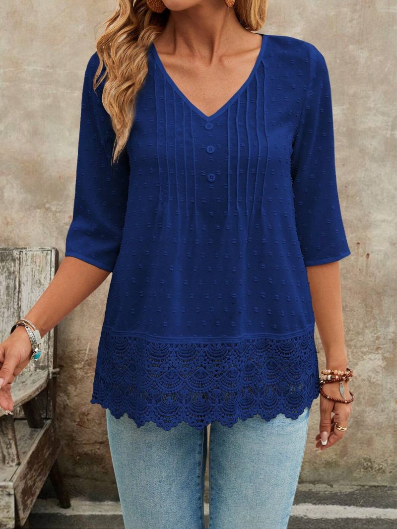Casual Ruffled Cutout Embroidery Short Blouse Women - Image 3