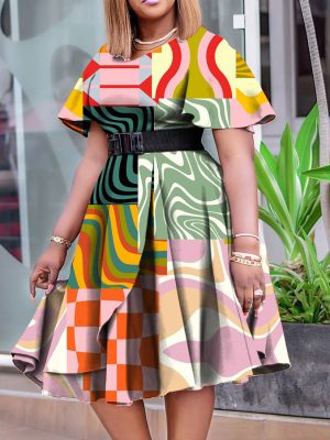 Elegant Lace Up African Print Midi Dress