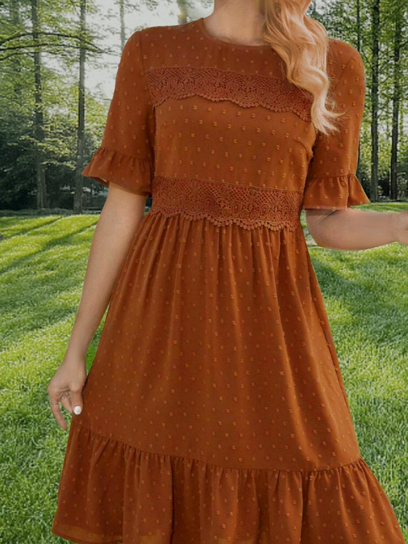 Spring Summer Ruffle Sleeve Lace Trim Dress - Image 2