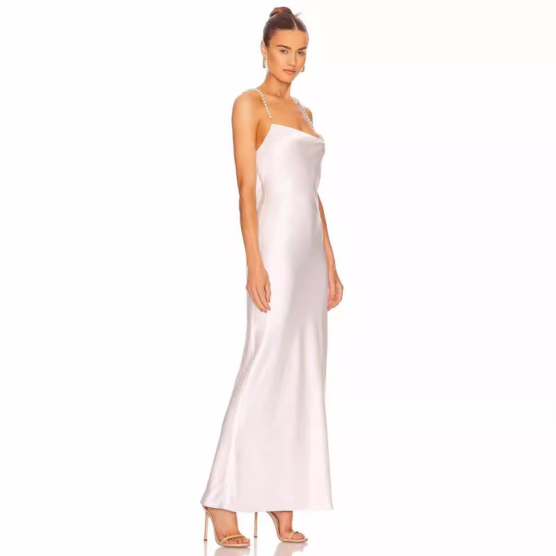 Elegant French Satin Backless Party Dress with Beads - Image 2