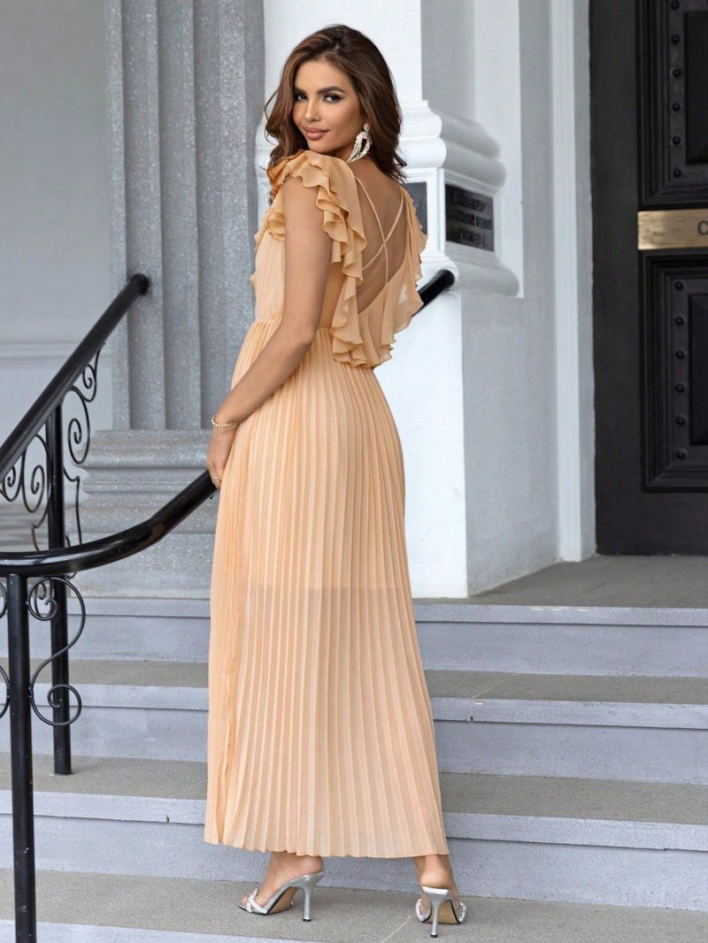 Frayed Hem Split Thigh Summer Pleated Dress - Image 2